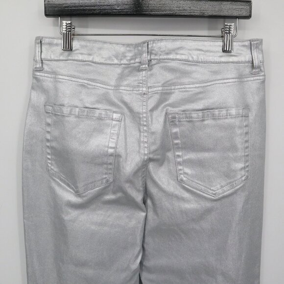 Boston Proper Metallic Pants Women 10 Silver Festive Holiday Party Night Out - Picture 9 of 16